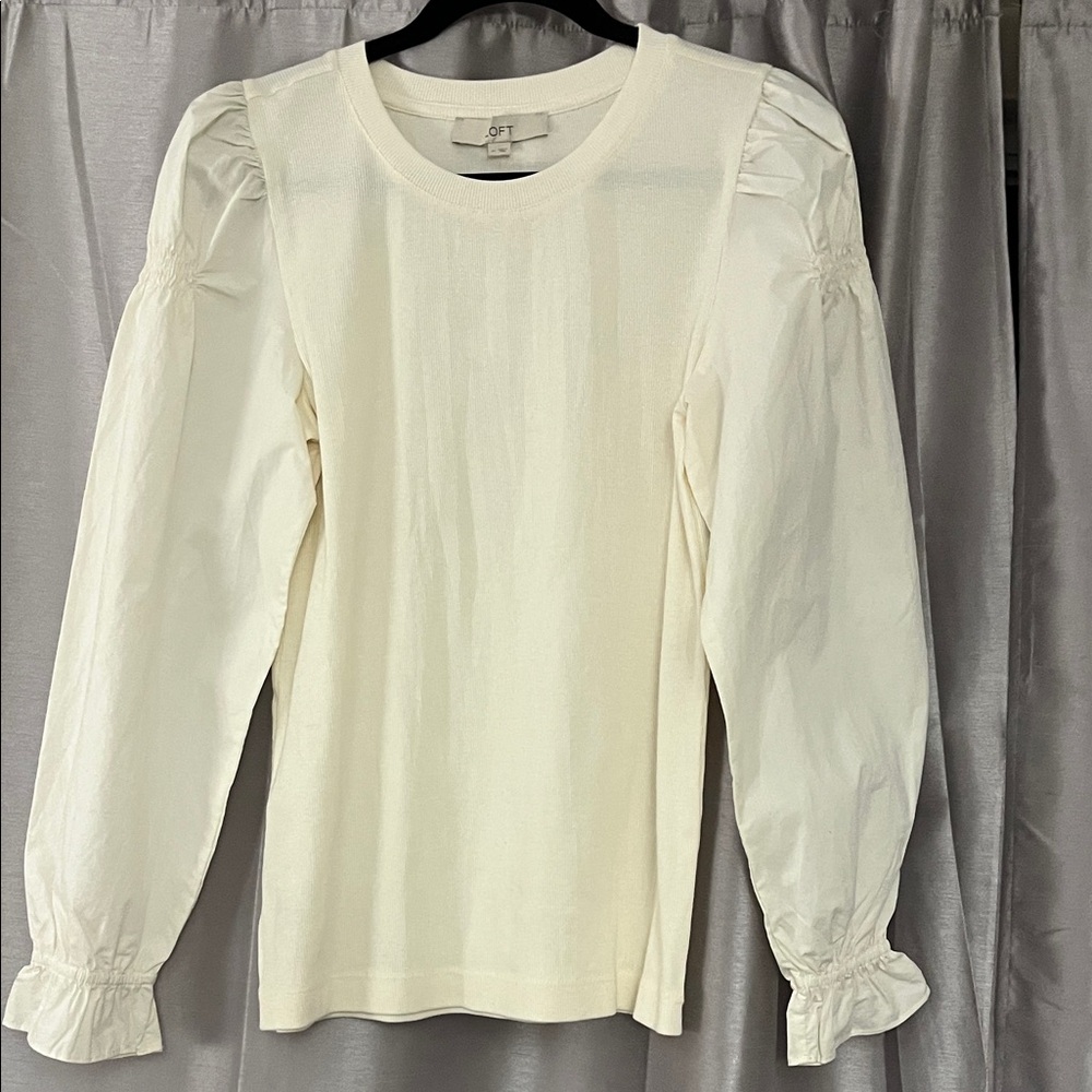 LOFT Ivory Puff Sleeve Blouse